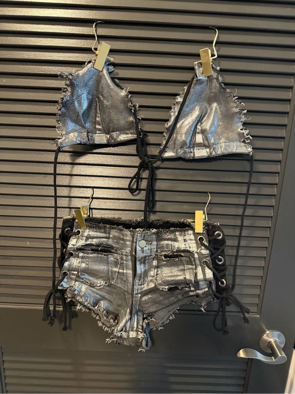 Metallic Silver Lace-Up Woman’s swim wear